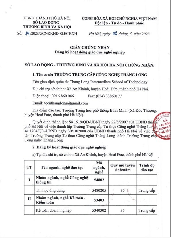 Giấy chứng nhận Hoạt động GDNN 5/2023